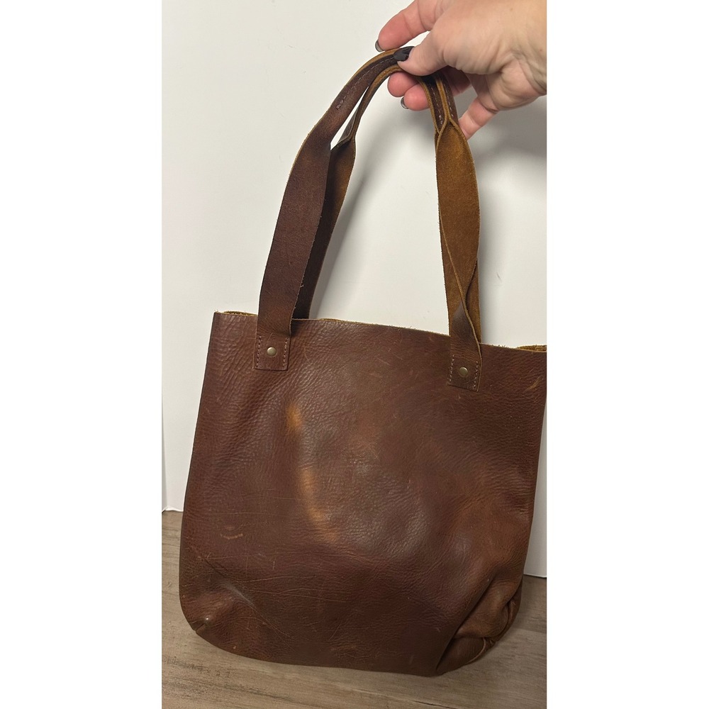Tucker & Bloom Brown Distressed Bison Tote Bag Handmade - Picture 2 of 12